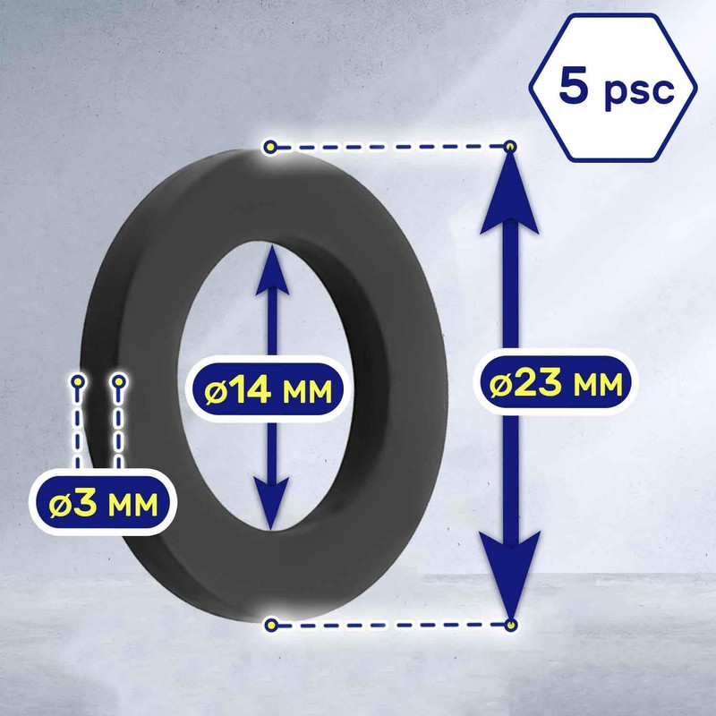 Pack of 5 Flat Rubber Gaskets for Inlet Hose with