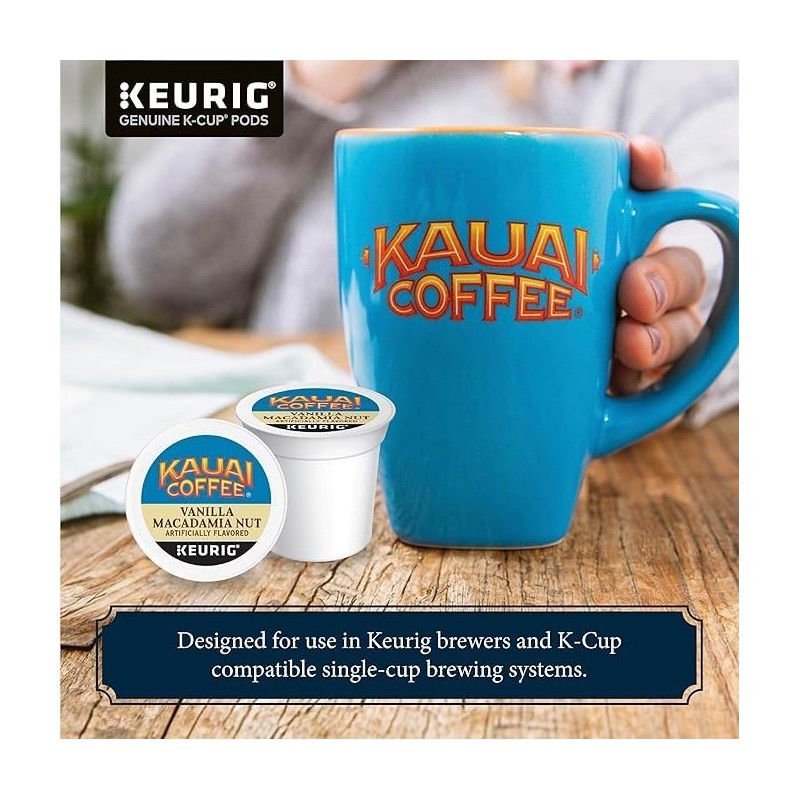 Kauai Coffee K-Cup Pods - Vanilla Macadamia Nut Flavor –