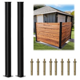 2 Pack 45" Fence Posts Aluminium Alloy Fence Post Corner Post, Matte Black Metal Wood Fence Post for Air Conditioner Fence Panels, Pool Equipment Enclosure, Trash Can Enclosures