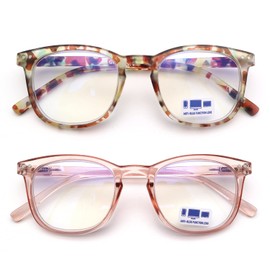 GINGEREYE Reading Glasses for women 2-pack, Trendy Blue Light Blocking Reader +1.0 Anti Glare Filter Square Eyeglasses w/Spring Hinge Glasses Women