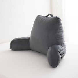 MENHIRY Grey Reading Pillow Back Rest Pillow with Arms, Pockets and Washable Cover,Reading Or Rest Pillows Grey Back Pillow for Bed Adult Large