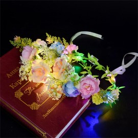 JOMA-E Shop Glowing Headband, Cute, Garland, Flower Corolla, LED, Glowing Headband, Costume, Women's, Children, Cosplay, Accessories, Hair Ornament, Night Standout, Fireworks Display, Festival, Summer