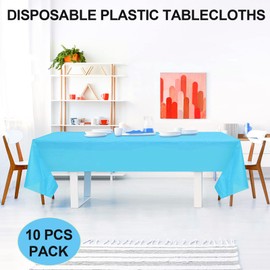 BEFANS 10 Pack Blue Plastic Tablecloths for Rectangle Tables, 54 x108 Inch Plastic Table Cloths for Parties Disposable for Birthday & Weddings, Table Cover for Festival Party(Blue)