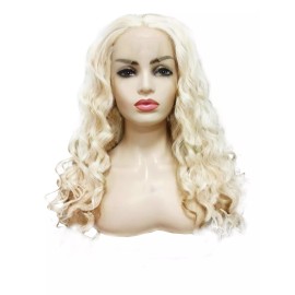 DDSCOSMETICS Peluca Cabello Rizado Chino Rubio Extra Claro Lacefront