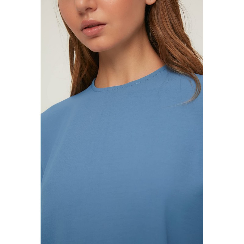 Trendyol Women Plain Elastic Waist Detailed Woven Tunic Modest Top-Bottom