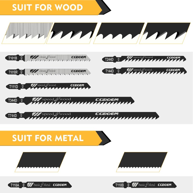CGBOOM Jigsaw Blade Set, 30-Piece Jigsaw Accessories, T-Shank Jigsaw Blade