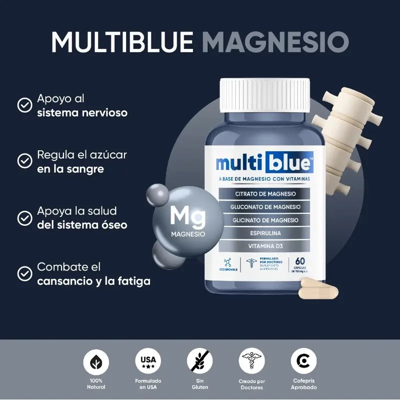 Multiblue Magnesio Vitaminas Fortalece Huesos 60caps Sabor