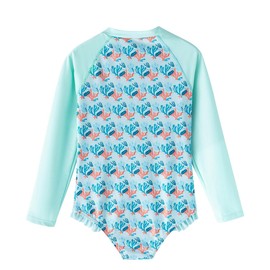 LIBREDGE Girls' Long Sleeve Rash Guard Swimsuits UPF 50+ Protection Swimsuits, Green, coral