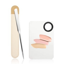 Runmeihe Makeup Mixing Palette with Makeup Spatula, Stainless Steel Makeup Spatula Hand-Held Make Up Palette, Professional Make Up Spatula Makeup Palette for Korean Makeup, Comestics, Mixing