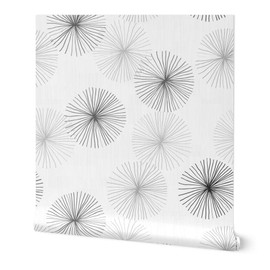 Peel & Stick Wallpaper Swatch - Dandelions Grayscale Dandelion Greyscale Mid Century Modern Minimalist Mod Circle Snowflake Round Custom Removable Wallpaper by Spoonflower