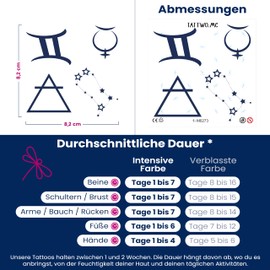 Tattwo.me Temporary Tattoos for Adults and Children, 2 Weeks Lasts Waterproof - 4 Elements of the Zodiac Sign Gemini to Cut Out - Vegetable Ink - EU Cosmetic Certificate - (M0273)