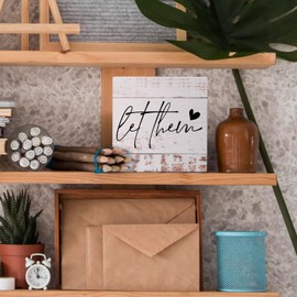 Nvotell Inspirational Desk Decor, Let Them Mental Health Self Love Wooden Box Sign, Motivational Positive Affirmations Wood Block Plaque for Home Office Desk Shelf Tabletop Decor 5x5 Inch