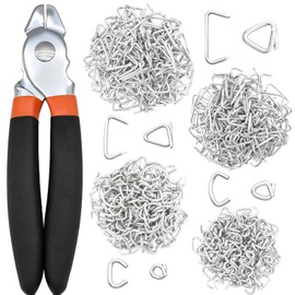 Straight Hog Ring Pliers Kit with 600 pcs Galvanized Hog Rings (3/8", 1/2", 3/4", 1") – 150 pcs/Size – Heavy-Duty Kit for Auto Upholstery, Fencing, Pet Cages & DIY – Rust-Resistant Steel Binding Set