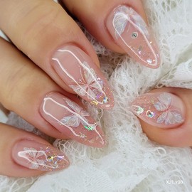 Glow Butterfly Handmade Nail Tips - Oval M / 글로우 나비 수제네일팁 - 오벌M