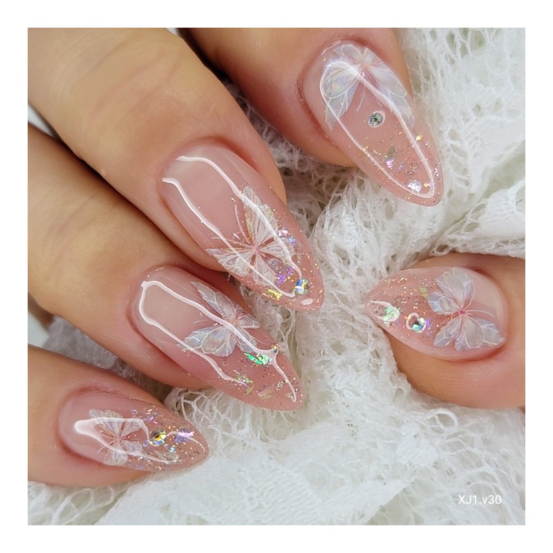 Glow Butterfly Handmade Nail Tips - Oval M / 글로우