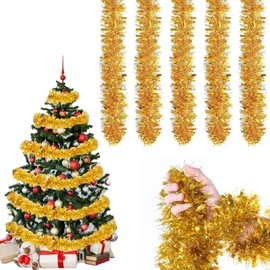 YINZZTRY Christmas Tinsel Garland, 5 x 2 m Shiny Tinsel Garland, Shiny Christmas Tree Ornaments, Christmas Tree Decoration Garland, for Doors, Fireplaces, Stair Railings, Gold
