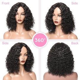 VEGALILY Human Hair Wig 14inch Curly Wigs for Black Women 100% Real Human Hair Glueless Wig Brazilian Human Hair Bob Wigs with Middle Part Lace