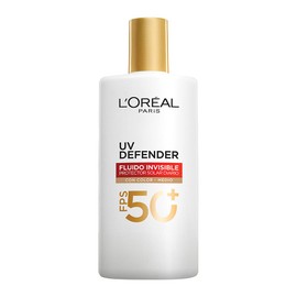 L'Oréal Paris Protector solar facial FPS50+ UV Defender Fluido Invisible Tono Medio, 40ml - Protección solar facial ultra ligero, -50% manchas y -30% arrugas debidas al sol, con Ácido Hialurónico