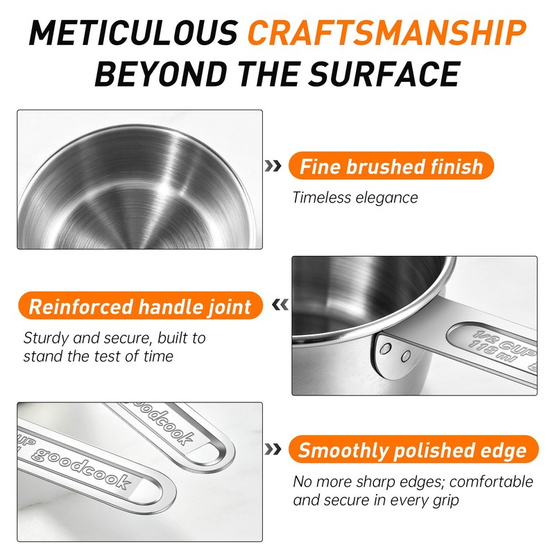 YC Kitchen Measuring Cups Set 4 Piece,Stainless Steel Metal Cups