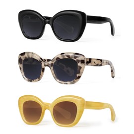 JM Fully Magnified Reading Sunglasses Women with Spring Hinge, Fashion Cat Eye Sun Readers with UV Protection 3 Pack +2.5