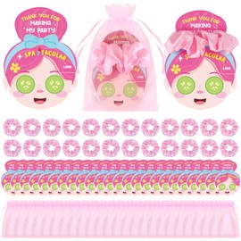 EYNDYN 24 Set Pink Spa Party Hair Scrunchies Gift Bulk For Guest With Greeting Cards And Organza Bags Girls Sleepover Party Favors Elastic Hairband Bachelor Sleeping Slumber Supplies