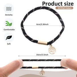 10 Pcs Hair Tie Bracelets for Women No Damage Braided Boho Hair Ties for Thin Hairs (Black Grey)