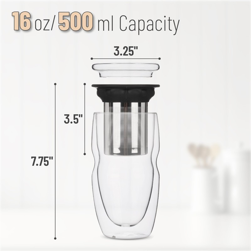 BTaT- Double Wall Glass Tea Cup With Stainless Steel Infuser,