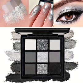 9 Colors Eyeshadow Palette – Smoky Black Eyeshadow, Matte & Glitter Convenient Portable Travel Eye Makeup Palette for Christmas & Music Festivals (Reversal Star Smokey)