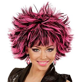 Women's Steamy Short Hair Wig Black with Coloured Strands Punk Rock Star Layered Synthetic Hair Colour: Black/Pink