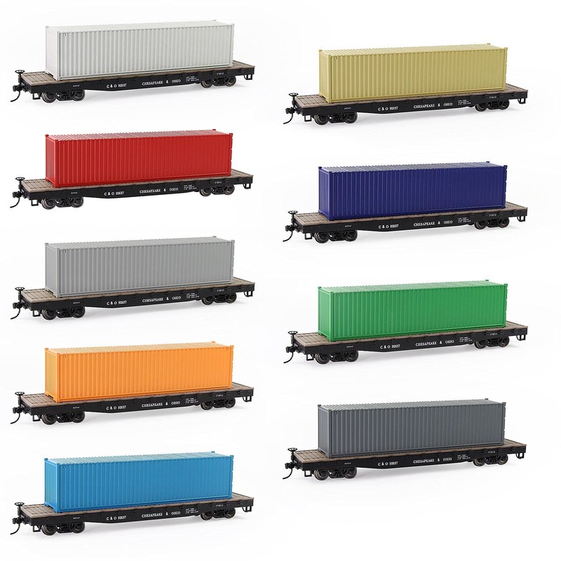 Evemodel 9pcs 40ft HO Gauge 1:87 Shipping Container Blank Colored
