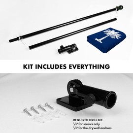 G128 Combo Pack: 5 Ft Aluminum Spinning Flagpole (Black) & South Carolina SC State Flag 2.5x4 Ft, StormFlyer Series Embroidered 220GSM Spun Polyester | Pole with Flag Included