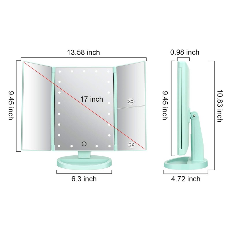 deweisn Tri-Fold Lighted Vanity Tabletop Mount Mirror with 21 LED