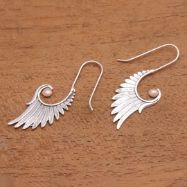 NOVICA Artisan Handmade Gold Accented Sterling Silver Drop Earrings Wing from Bali No Stone Indonesia [1.4 in L x 0.1 in W x 0.5 in D] ' Secret Flight'