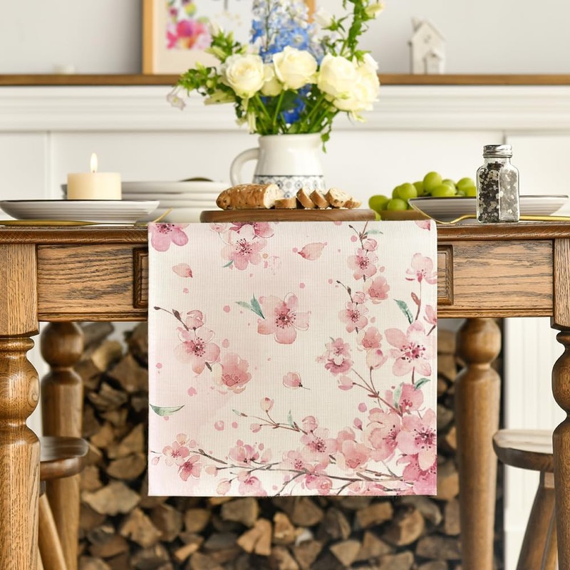 Artoid Mode Cherry Blossom Branches Spring Table Runner, Seasonal Kitchen