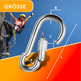 Maritime Stainless Steel A4 Carabiner – Robust and Corrosion Resistant, Carabiner with Spring Hook Key Fob, for Sailing Backpack, Dog Lead, Camping, Travel, Hiking (8 x 80 – 5