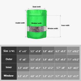 5.9"x8.6" 120pcs Mylar Bags for Food Storage,Smell Proof Bags with Matte Window Resealable Food Storage Bags for Small Business, Stand-up Foil Pouch Packaging Treat Snack Bags for Self Sealing（Green）