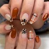 Fall Brown Press on Nails Short Almond Fake Nails Gold