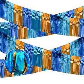 4 Packs Total 39 Ft Parade Floats for Trailer Car, Orange Blue Foil Fringe Garland Tinsel Blue Dog Themed Streamers Hanging Banner Table Skirts for Graduation Homecoming Birthday Dog Themed Party