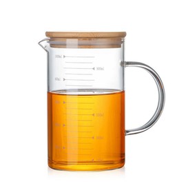 DayCount Glass Beaker with Handle and Lid, Glass Measuring Cup with Hand grip, Glass Measure Cup for Easy Visibility, Baking, Cooking, Pouring Liquid 34 Oz (1000ML)