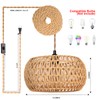Eqquorva Plug in Pendant Light,Rattan Hanging Lights with Plug in