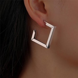 Inilbran Boho Square Hoop Earrings Vintage Square Huggie Earrings Hollow Square Drop Earrings Geometric Open Square Studs Earrings Jewelry for Women and Girls
