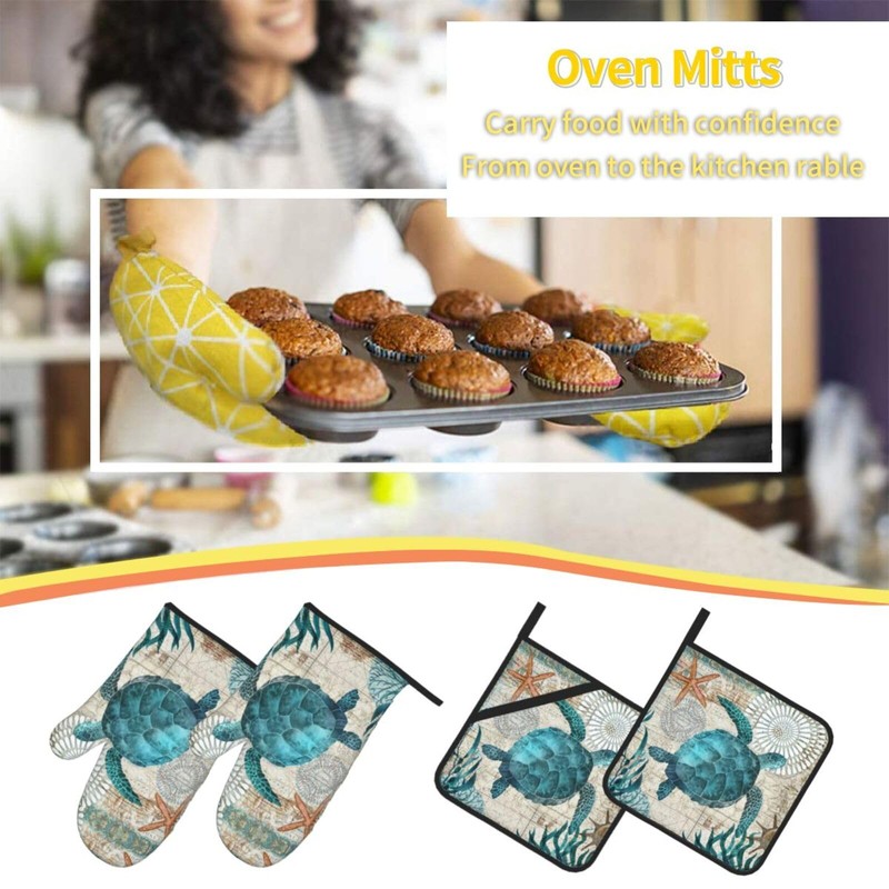 MIFSOIAVV Sea Turtle Ocean Animal Landscape Oven Mitts and Pot