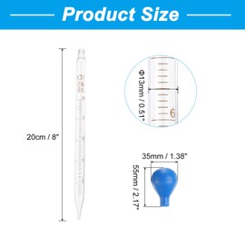 PATIKIL 10ml Glass Dropper Pipettes, 5pcs Lab Graduated Scaled Tool Straight Tip Droppers for Liquid Essential Oil Transfer, with Blue Rubber Cap