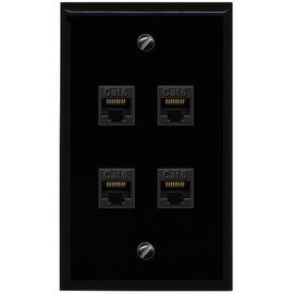 RiteAV - 4 Port Cat6 Female-Female Wall Plate - Flat [Black/Black]
