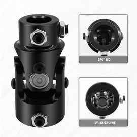 GLOCRORET 1" 48 Spline X 3/4" DD Black Steering Universal Joint Single U Joint Shaft, 83mm (3-1/4") Length