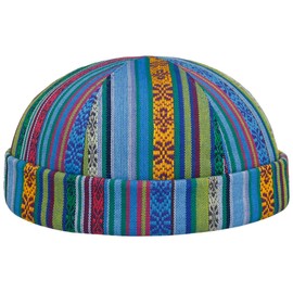LIERYS Fresh Stripes Men's Docker Hat - Beanie Made of Cotton and Viscose - Made in Italy - Handmade - Colourful Hat - Spring/Summer, blue