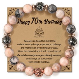 ZOKCC 30th 40th 50th 60th 70th 80th Birthday Gifts for Women, Natural Stone Bracelet Birthday Gifts for Mom Daughter Grandma Sister Friends Coworker, Pink Zebra, Gemstone, Jasper