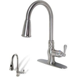 Stainless Single Handle Pull Down Kitchen Sink Faucet with Dual Spray