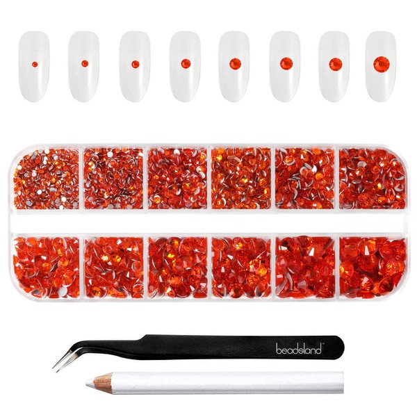 Beadsland Rhinestones for Makeup,8 Sizes 2500pcs Orange Flatback Rhinestones Eye
