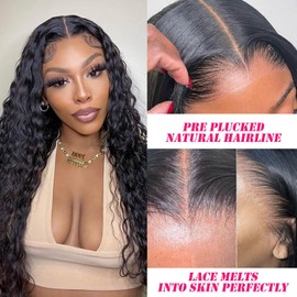 ManeMajesty 30 Inch Deep Wave Lace Front Wigs Human Hair Wear and Go Glueless Wigs Human Hair Pre Plucked Pre Cut T Part HD Lace Front Wig 180% Density Black Layered Wig